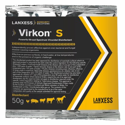 Virkon S 50g sachet makes 5lt at standard 1% dilution
